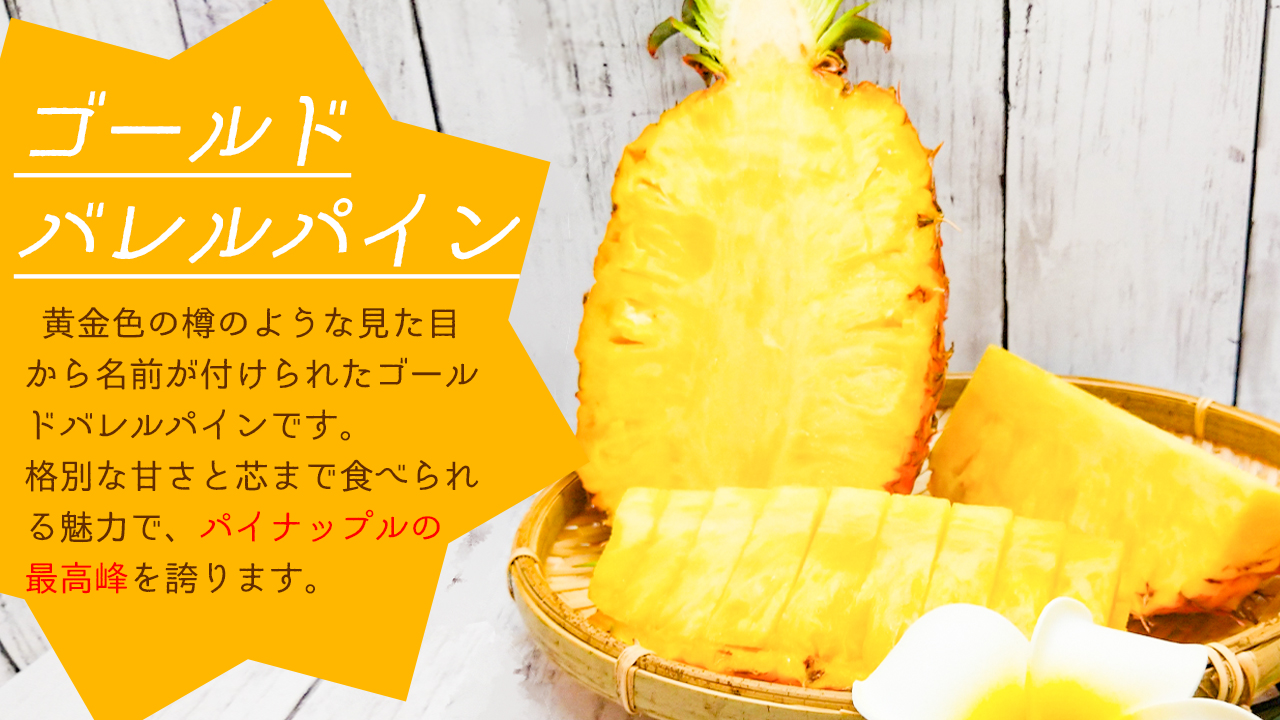 トロピカルフルーツ 沖縄県でしか味わえない！ゴールドバレルパイン2.6kg以上(2玉入り)。産地直送農家の方たちから日本全国へ  九州の果物を旬の時期にお届けするサイト「産地の旬」各地の旬を集めお客様に喜ばれることを目指しています。